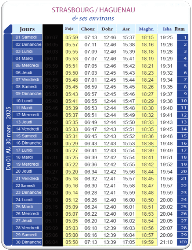 Calendrier du Ramadan 2025